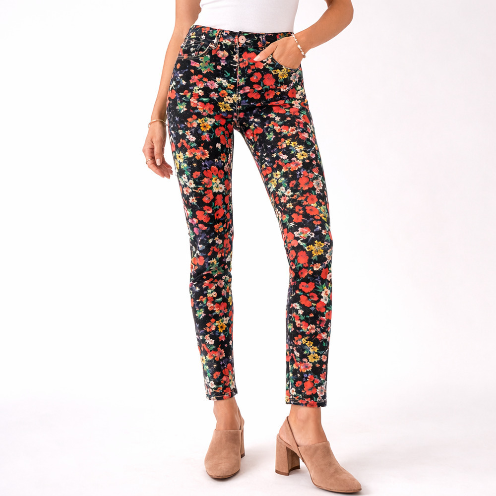 Anthropologie Maeve Gardenia Floral Jeans 26P Ultra High Rise Slim Straight